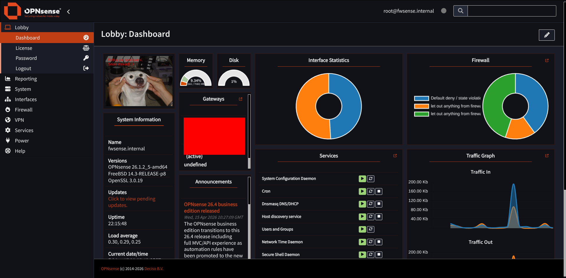 OPNSense dashboard